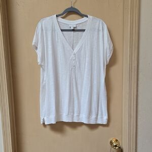 J. Jill White V-Neck Blouse with Button Detail